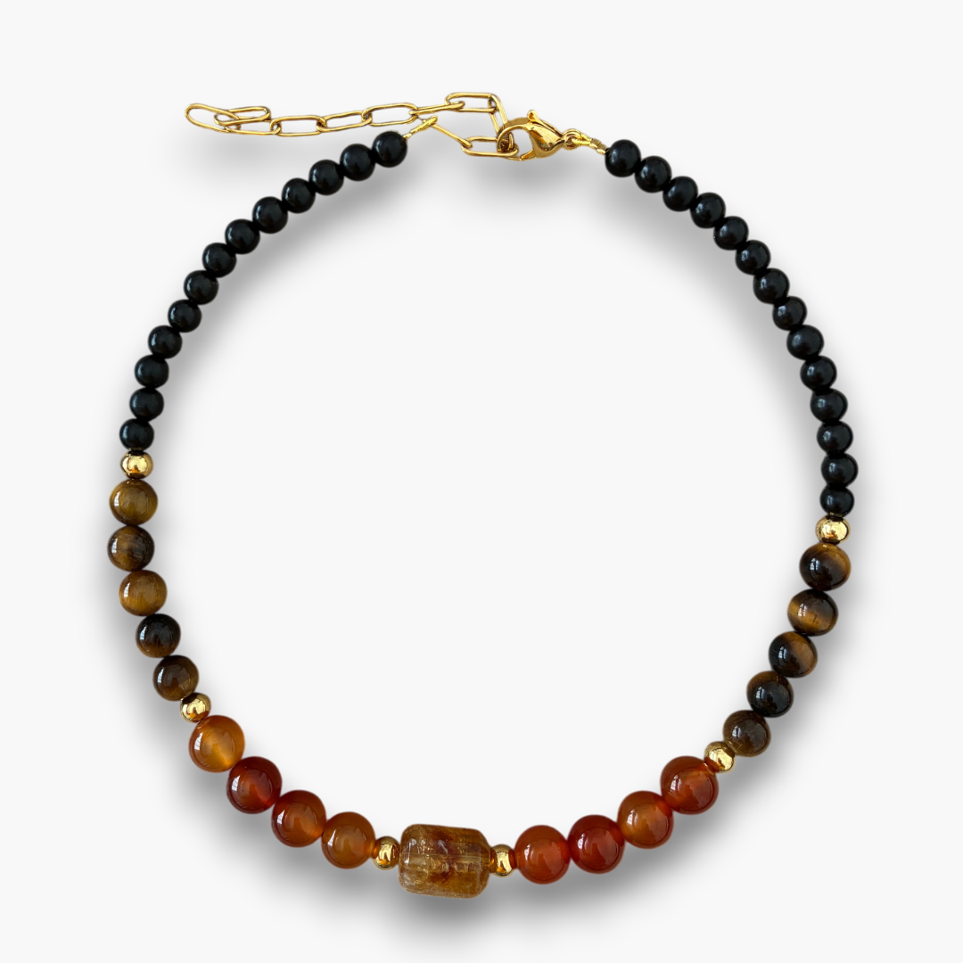 Collar citrino, cornalina, ojo de tigre y ébano