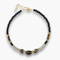 Collar cuarzo ahumado, cristal de roca, ojo de tigre y ébano