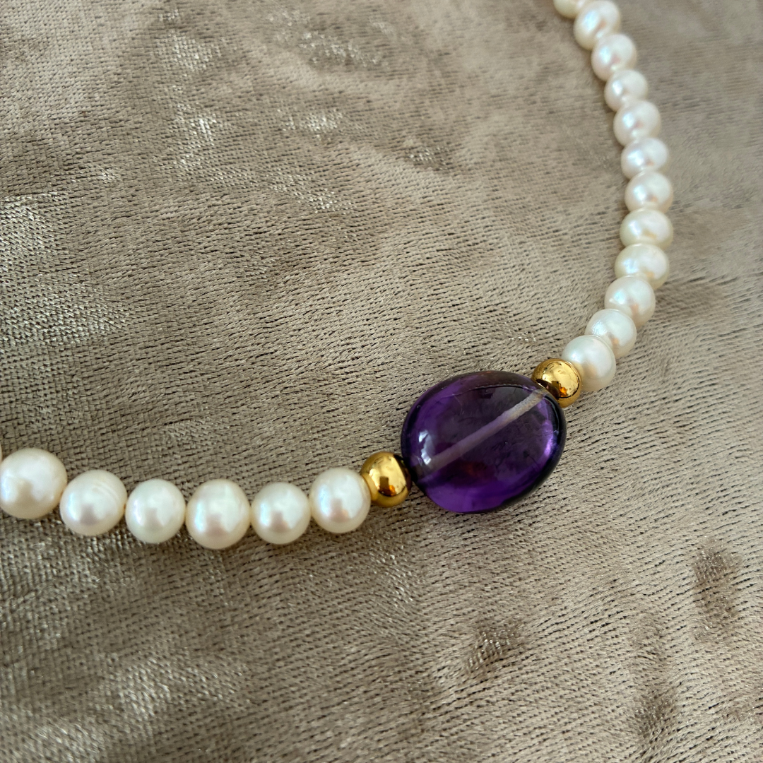 Collar amatista y perlas