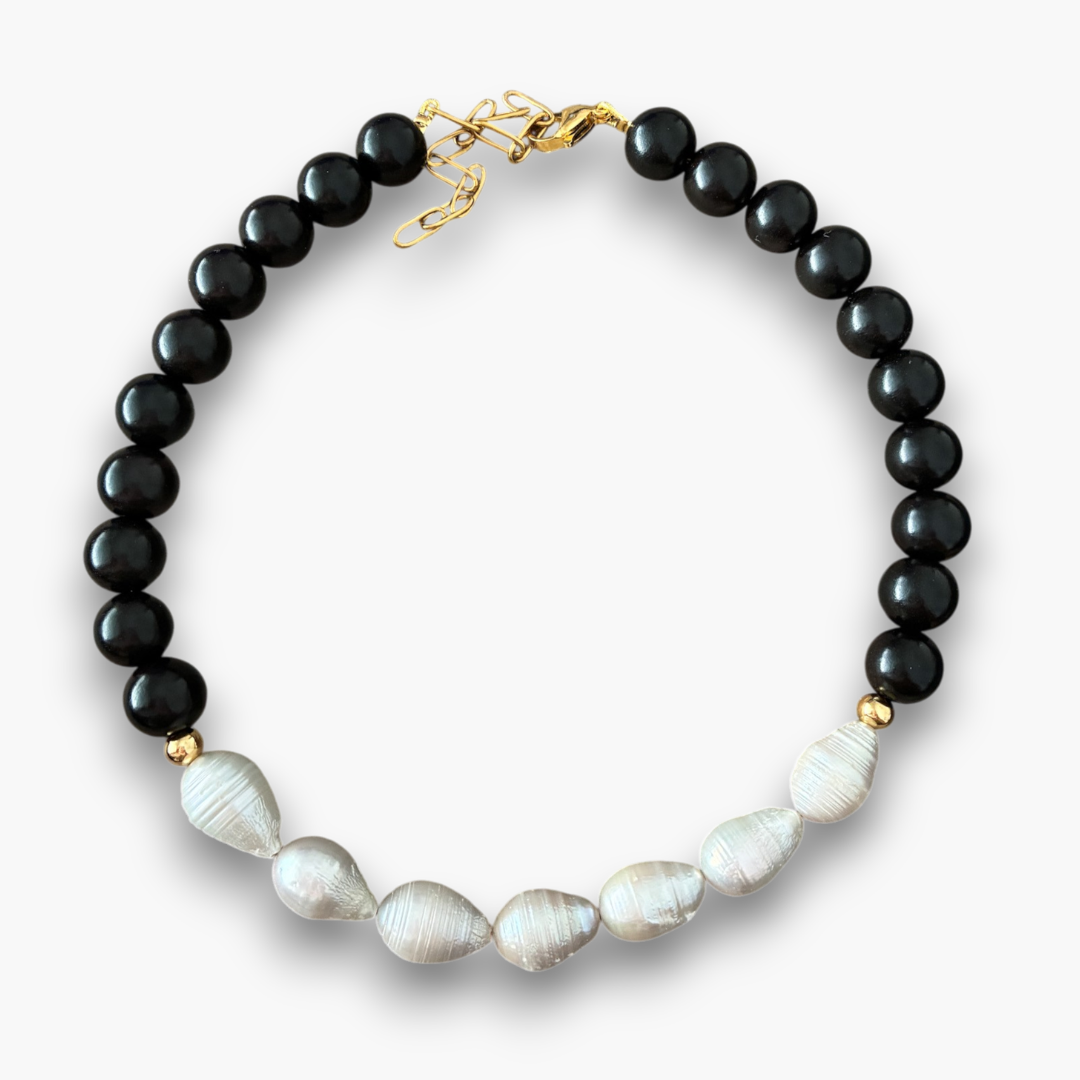 Collar perla barroca y ébano
