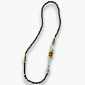 Collar ébano, pirita, amatista verde, ojo de tigre, topacio azul y onix