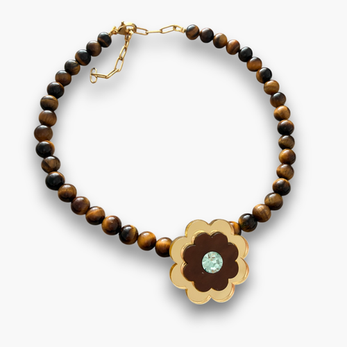 Collar ADIN ojo de tigre y flor cristal crysolite