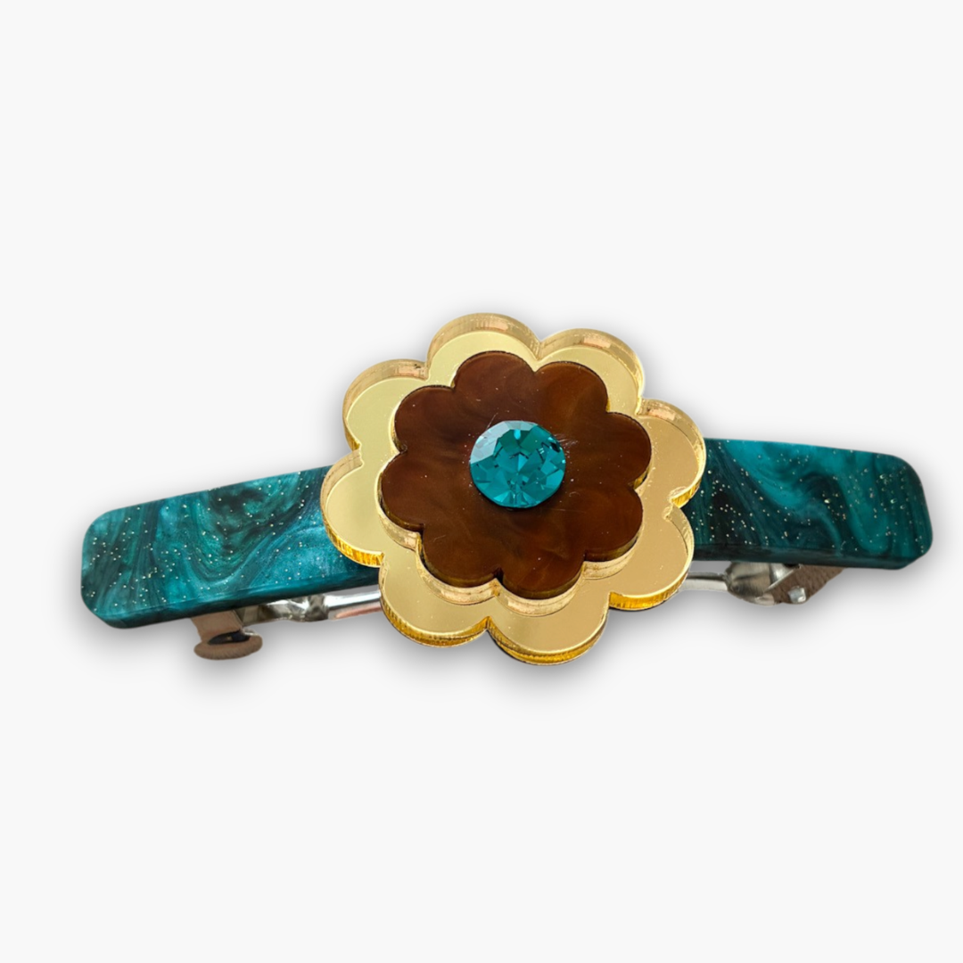 Pasador 8 verde esmeralda con flor ADIN cristal blue zircon