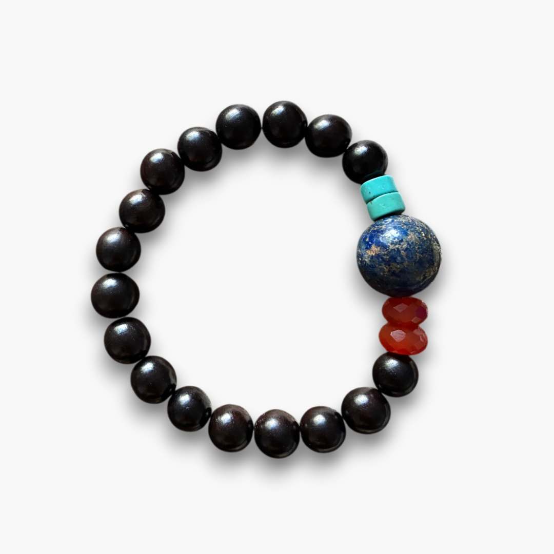 Pulsera cornalina, lapislázuli, turquesa y ébano