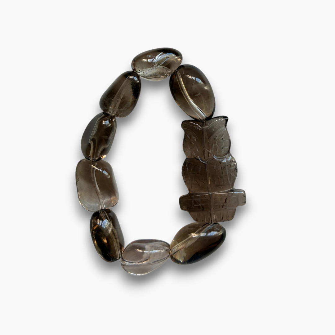 Pulsera búho cuarzo ahumado
