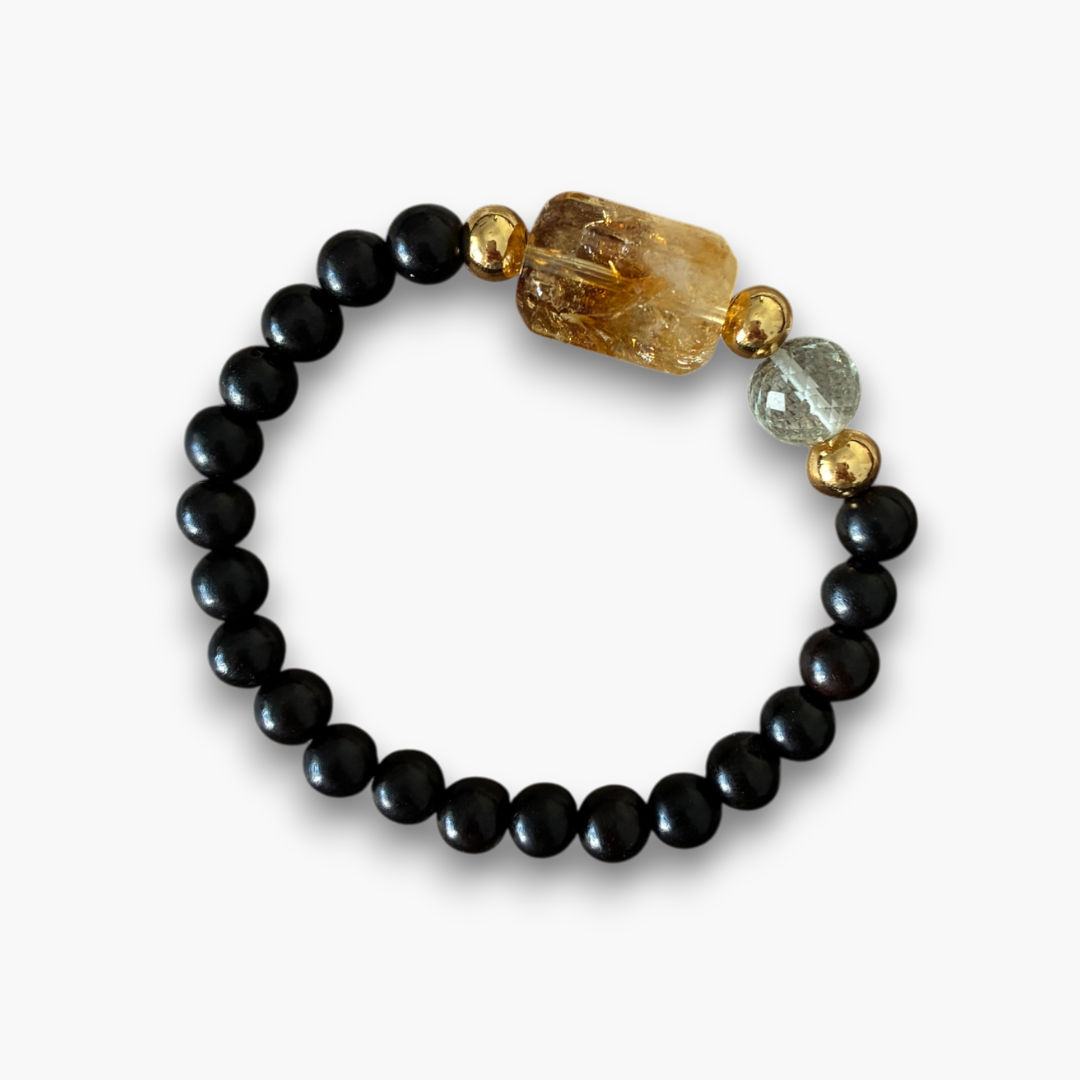 Pulsera citrino, prasiolita y ébano