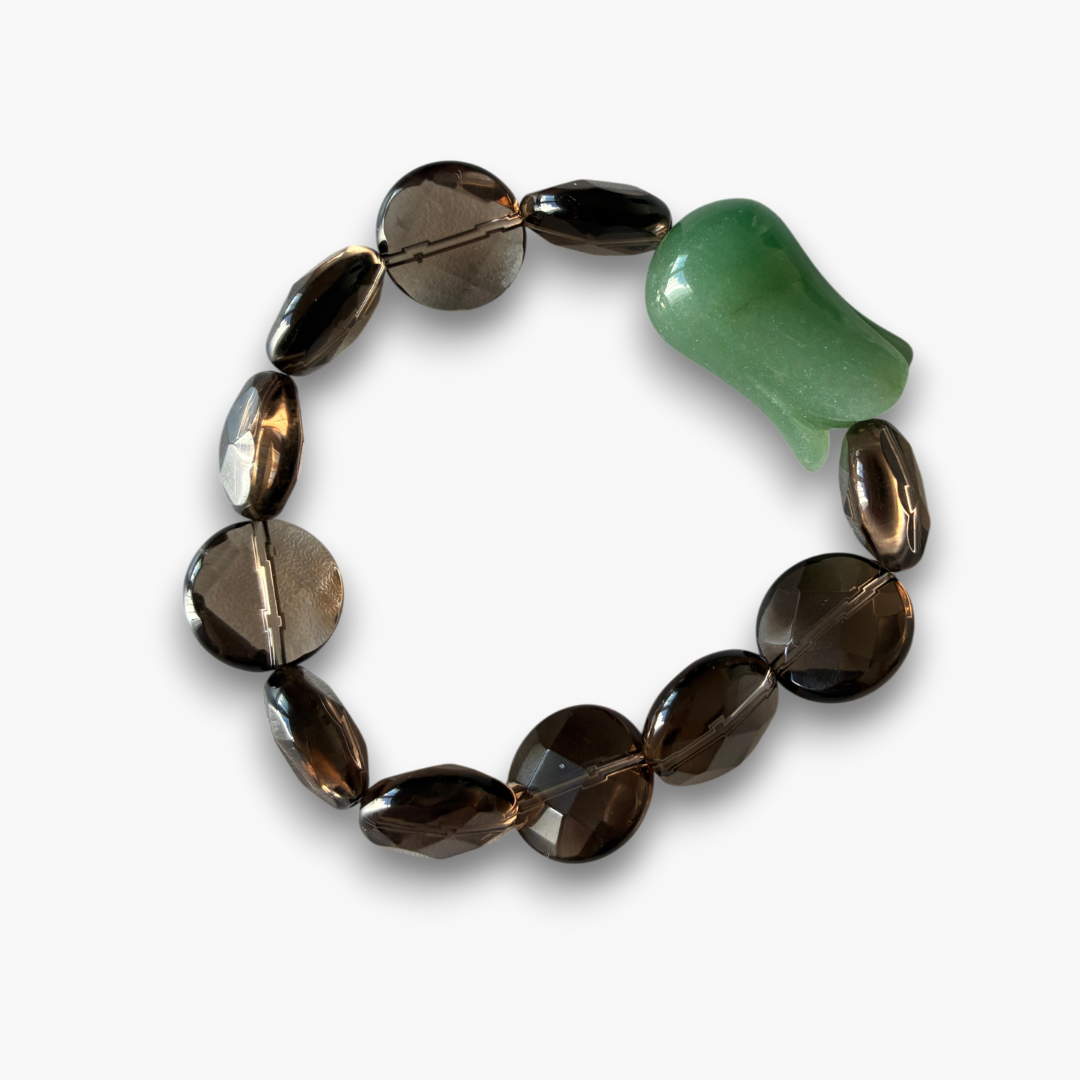 Pulsera tulipán jade verde y cuarzo ahumado