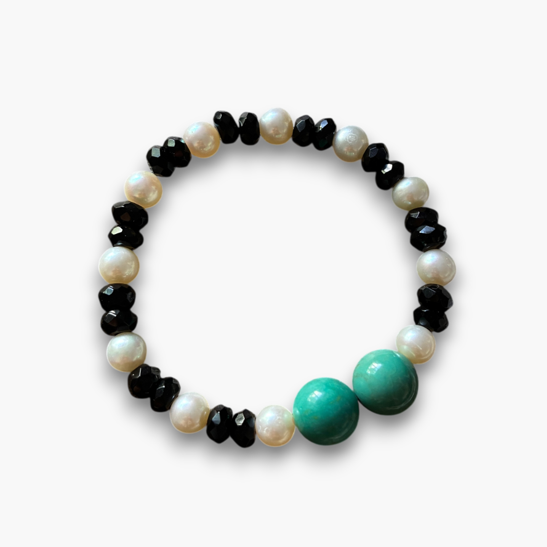 Pulsera perla, onix y turquesa